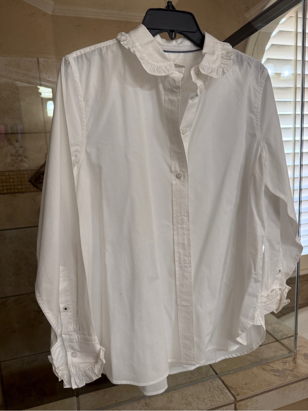 J. Crew White Ruffle Collar Button-Down Shirt